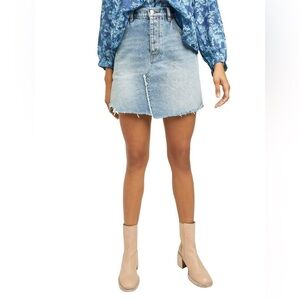 Free People Women's Brea Frayed Cut-Off Denim Mini Skirt Blue Size 28